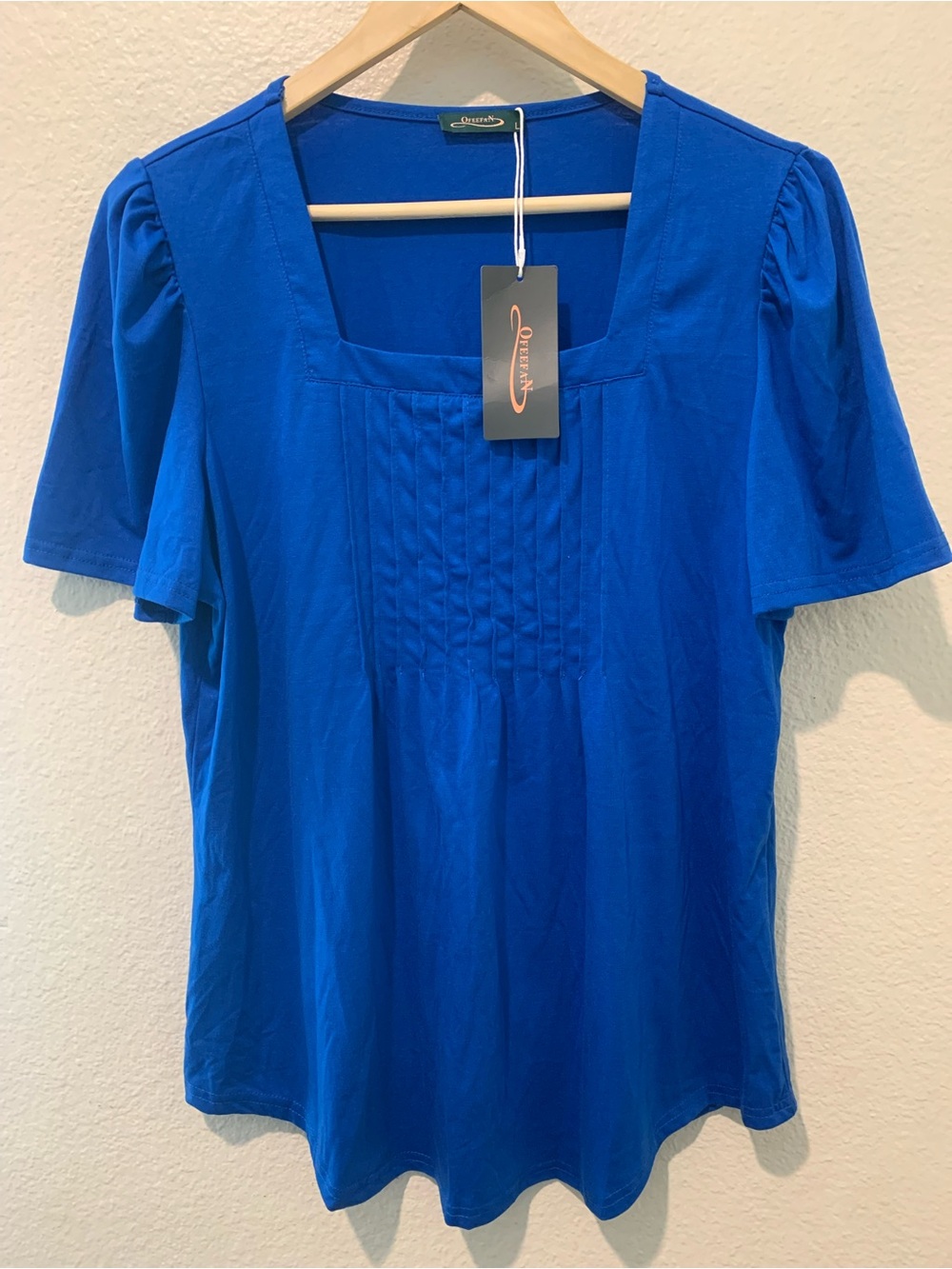 Ofeefan Crown & Ivy Royal Blue Square-Neck Pleated Women’s Top